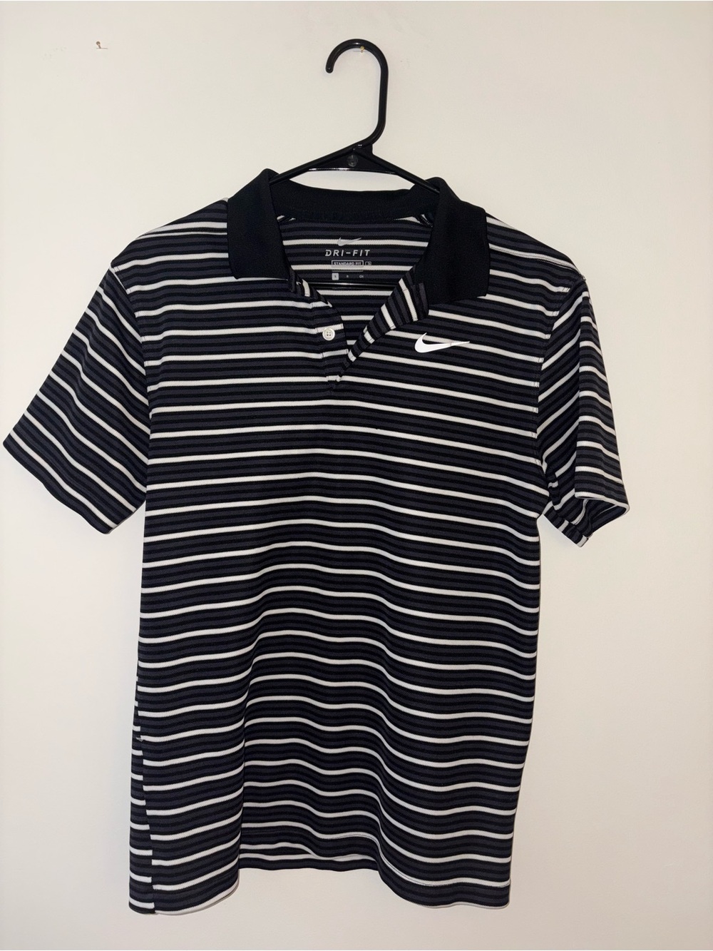 Nike Dri-FIT Black & White Striped Polo Golf Shirt